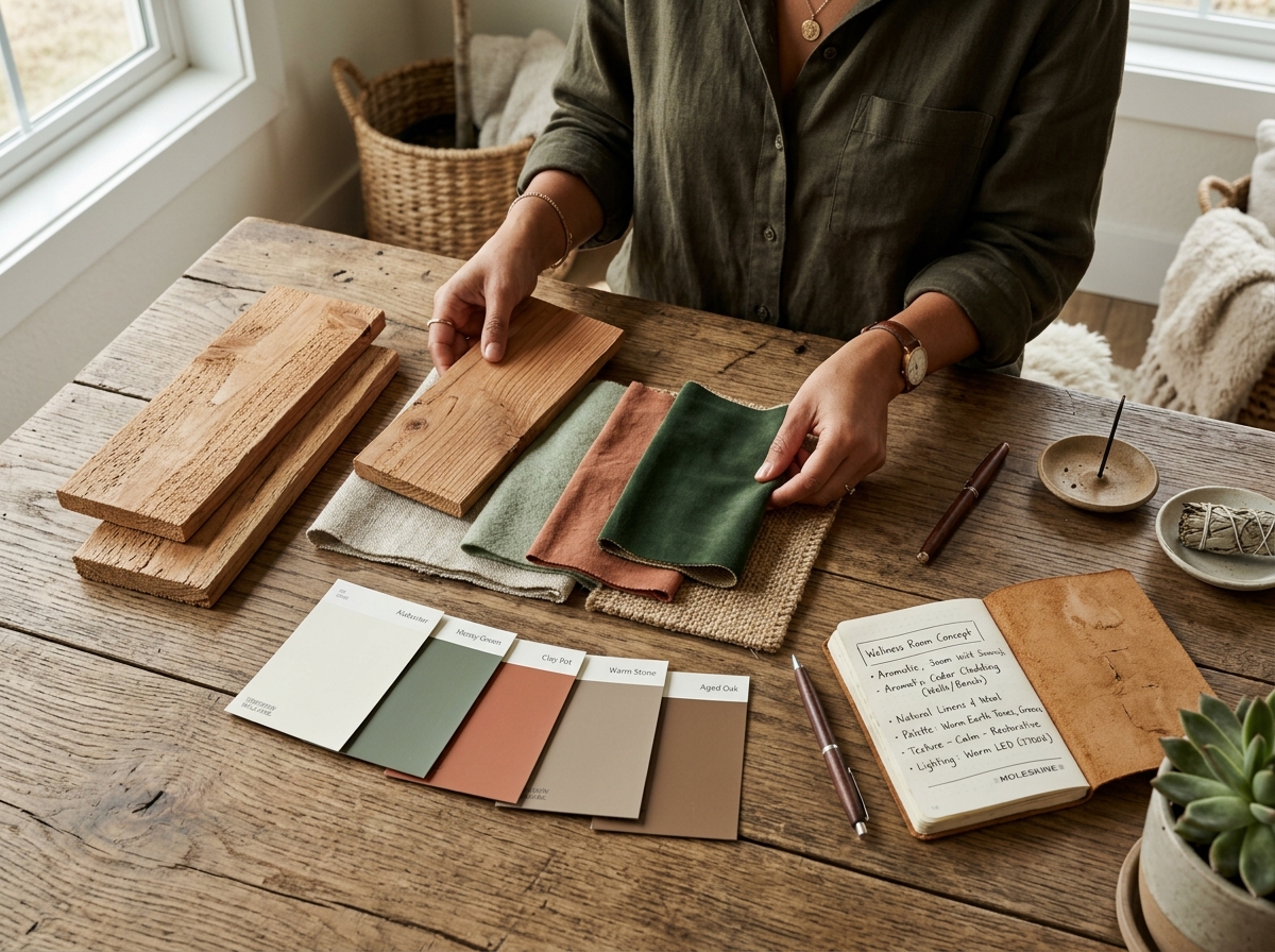 Interior design materials and wood samples